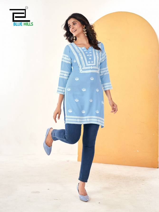 Hola By Blue Hills Rayon Side Cut Designer Short Kurti wholesale Shop In Surat